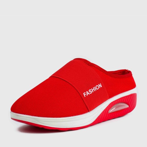 Women’s Knit Style Breathable Air Cushion Slippers - Red |image
