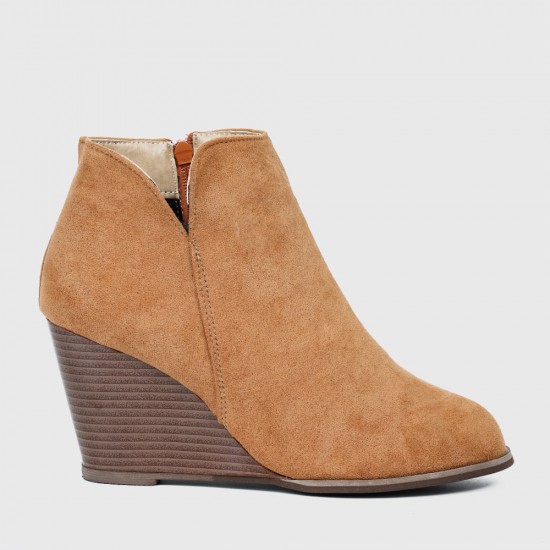 Women’s Stylish Side Zipper Chunky Wedge Ankle Boots - Brown |image