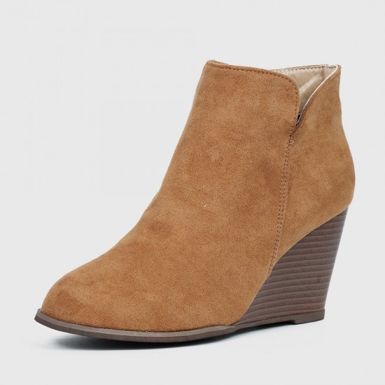 Women’s Stylish Side Zipper Chunky Wedge Ankle Boots - Brown |image
