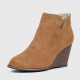 Women’s Stylish Side Zipper Chunky Wedge Ankle Boots - Brown |image