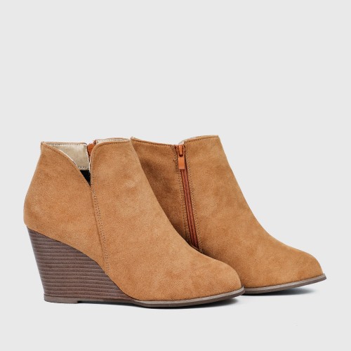 Women’s Stylish Side Zipper Chunky Wedge Ankle Boots - Brown |image