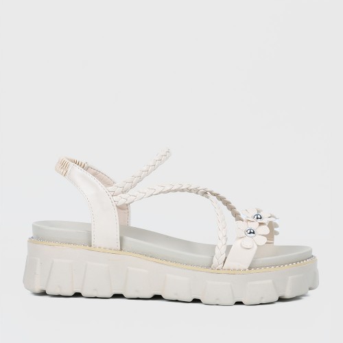 Elastic Closing Flower Designed Sandals for Women - Beige |image