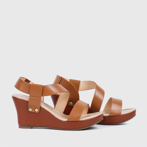 Women’s Strapped Fashion Wedge Heel Sandals - Brown |image