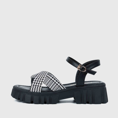 Open Toe Flat Heel Buckle Closure Sandals for Women - Black |image