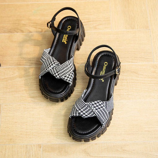 Open Toe Flat Heel Buckle Closure Sandals for Women - Black |image