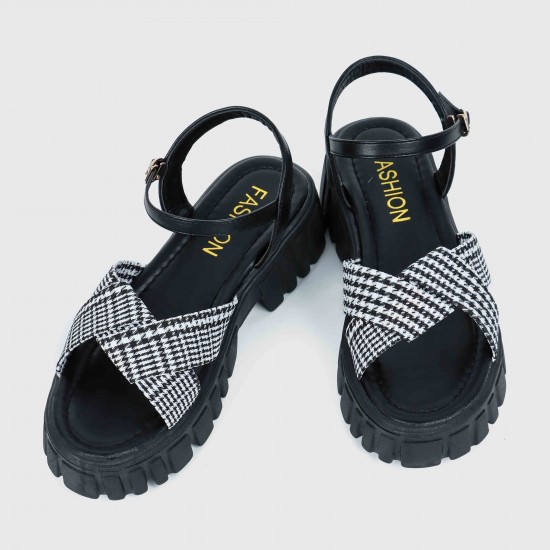 Open Toe Flat Heel Buckle Closure Sandals for Women - Black |image