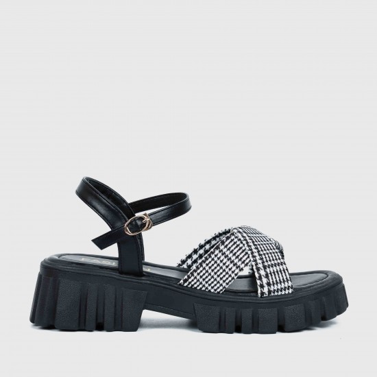 Open Toe Flat Heel Buckle Closure Sandals for Women - Black |image