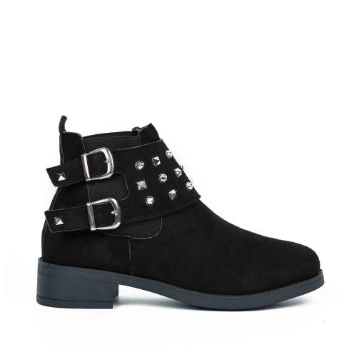 Rivets Studded Buckle Closure Suede Boots for Ladies - Black |image