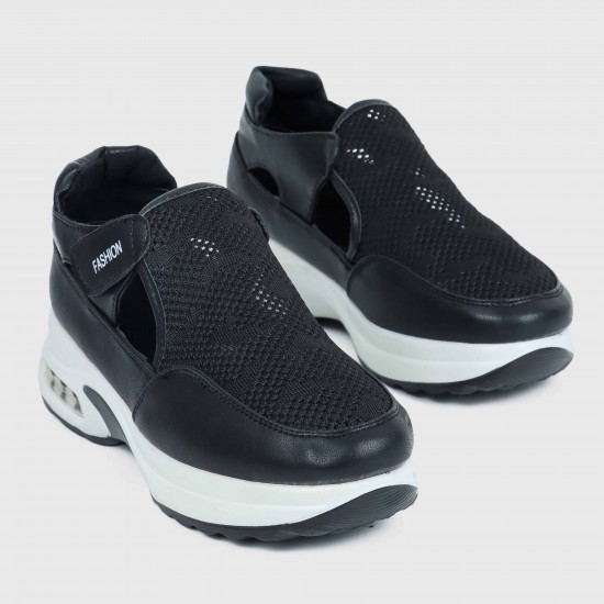 Women’s Breathable Casual Velcro Sport Shoes – Black |image