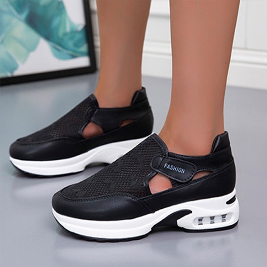 Women’s Breathable Casual Velcro Sport Shoes – Black |image