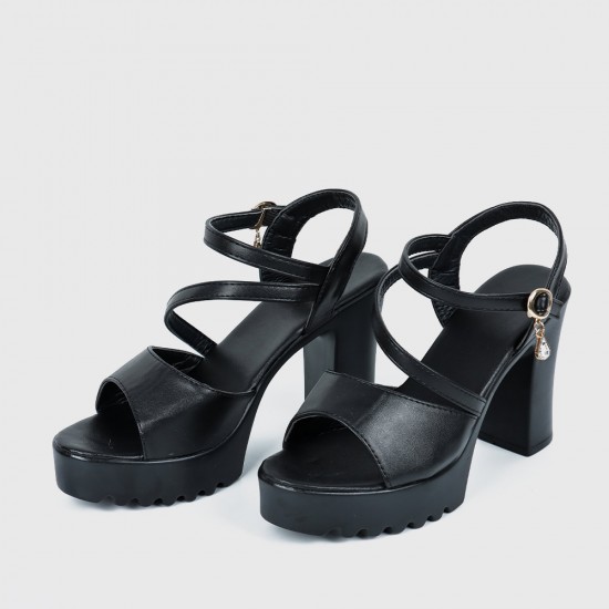 Women’s High Heeled Buckle Closure Sandals - Black |image