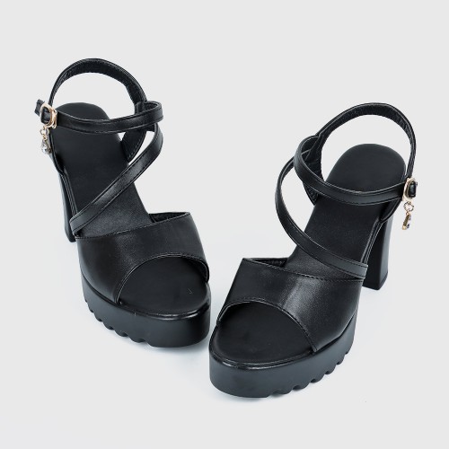 Women’s High Heeled Buckle Closure Sandals - Black |image