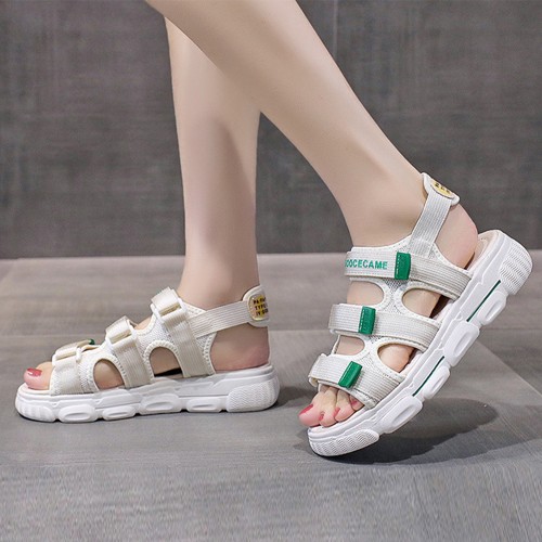 Velcro Closing Mid Heel Strap Sandals for Women - White |image
