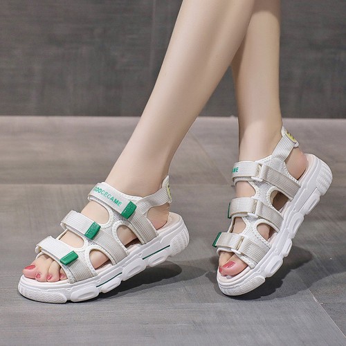 Velcro Closing Mid Heel Strap Sandals for Women - White |image