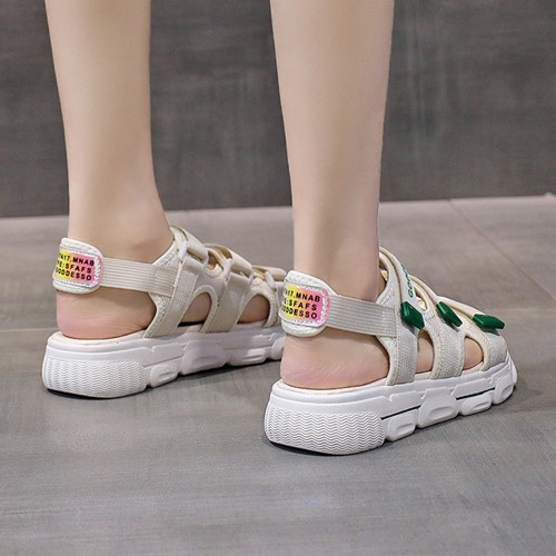 Velcro Closing Mid Heel Strap Sandals for Women - White |image