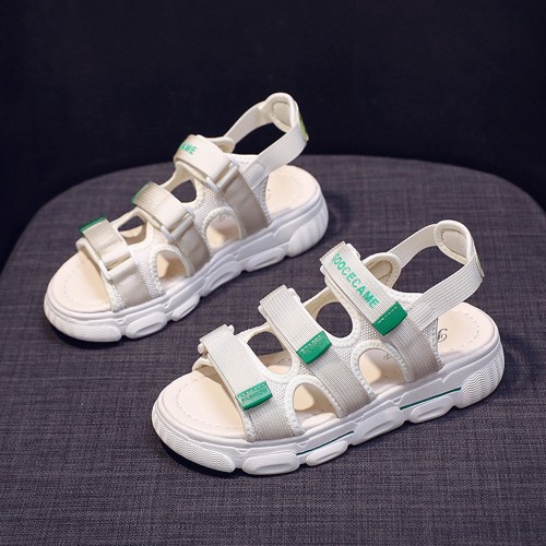 Velcro Closing Mid Heel Strap Sandals for Women - White |image