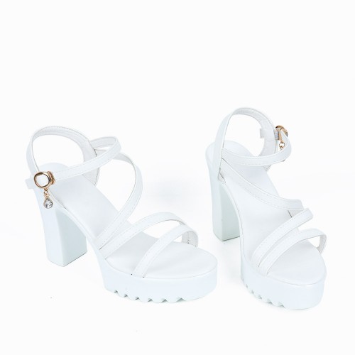 Fish Mouth Rhinestone Platform High Heel Sandals - White |image