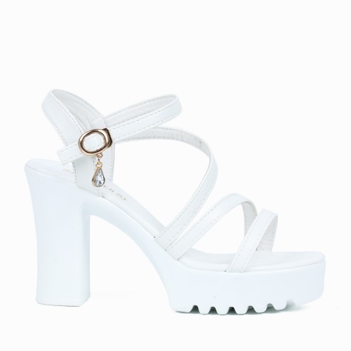Fish Mouth Rhinestone Platform High Heel Sandals - White |image