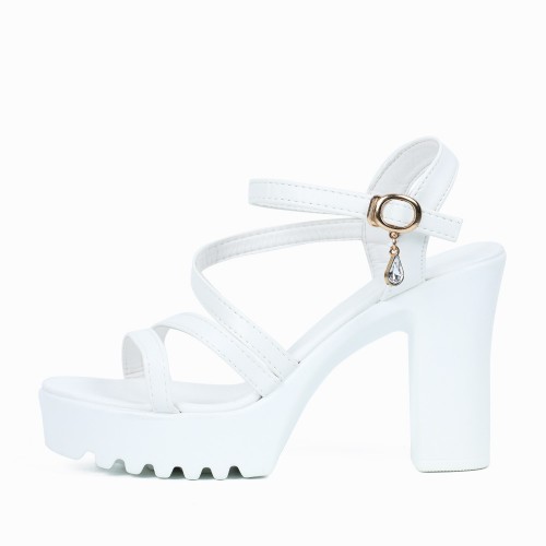 Fish Mouth Rhinestone Platform High Heel Sandals - White |image