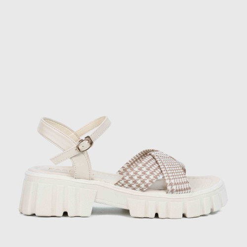 Open Toe Flat Heel Buckle Closure Sandals for Women - Cream |image