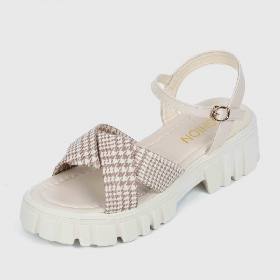 Open Toe Flat Heel Buckle Closure Rubber Sandals for Women - Cream Open Toe Flat Heel Buckle Closure Sandals for Women - Cream |image