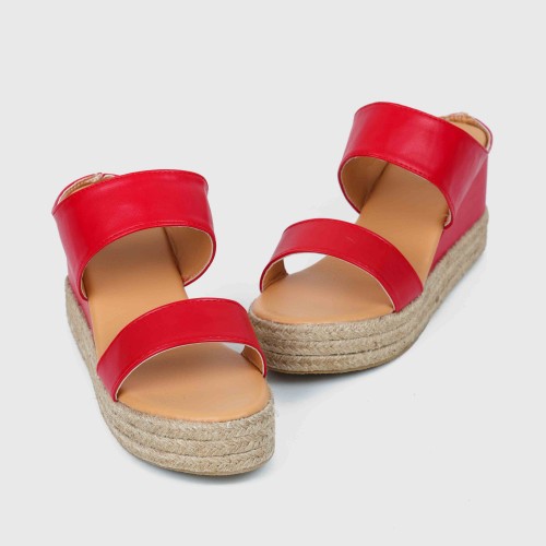 Peep Toe Backless Platform Wedge Slippers for Women – Red |image