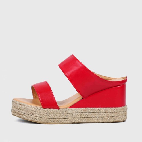 Peep Toe Backless Platform Wedge Slippers for Women – Red |image