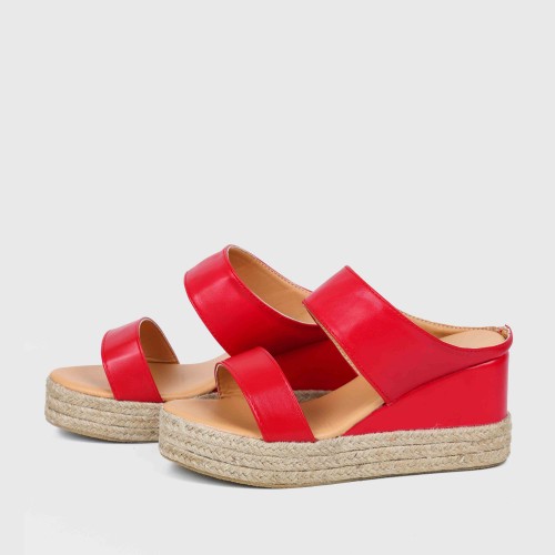 Peep Toe Backless Platform Wedge Slippers for Women – Red |image