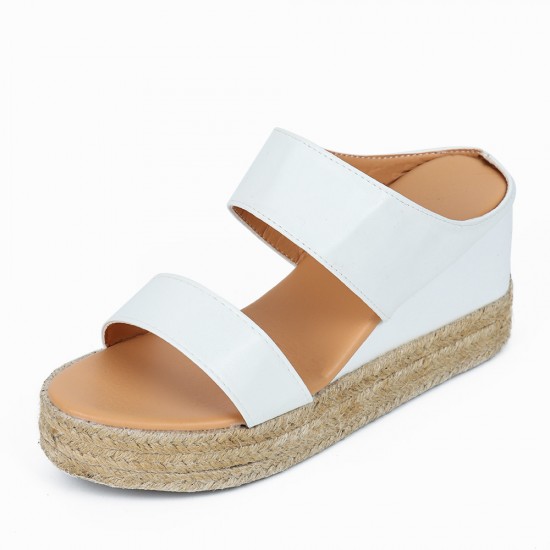 Peep Toe Backless Platform Wedge Slippers for Women – White |image
