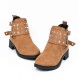 Rivets Studded Buckle Closure Suede Boots for Ladies - Brown |image