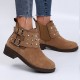 Rivets Studded Buckle Closure Suede Boots for Ladies - Brown 