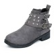 Rivets Studded Buckle Closure Suede Boots for Ladies - Grey |image