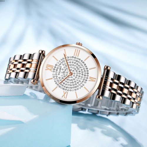 Trendy Women's Fashion Stainless Steel Quartz Wrist Watch - Rose gold |image