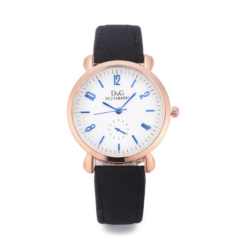 Leather Strap Quartz Style Analogue Women's Watch - Black |image