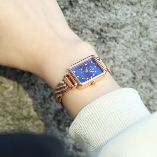  Rectangular Case Celestial Design Women's Wrist Watch - Blue |image