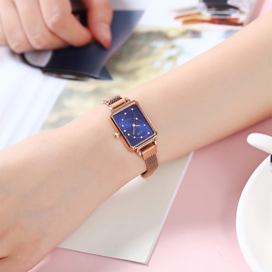  Rectangular Case Celestial Design Women's Wrist Watch - Blue |image