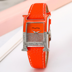 Ladies Quartz Fashion Leather Strap Casual Wrist Watch - Orange