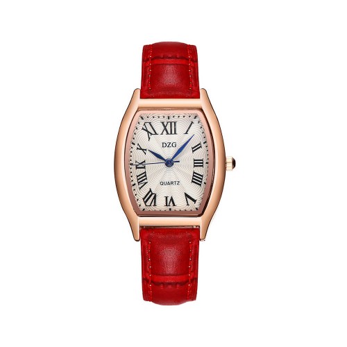 Women's Square Disc Leather Strap Casual Watch - Red |image