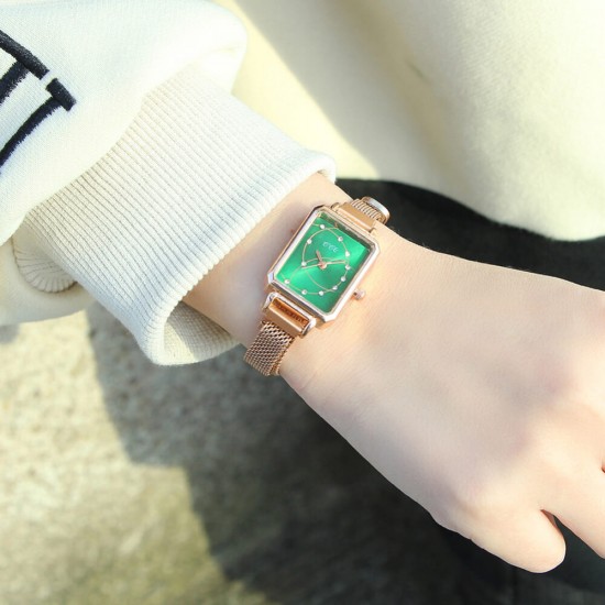  Rectangular Case Celestial Design Women's Wrist Watch - Green |image
