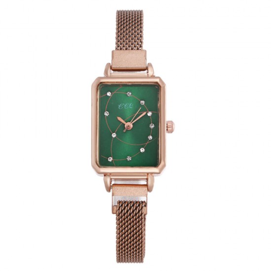  Rectangular Case Celestial Design Women's Wrist Watch - Green |image