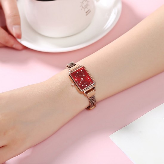  Rectangular Case Celestial Design Women's Wrist Watch - Red |image