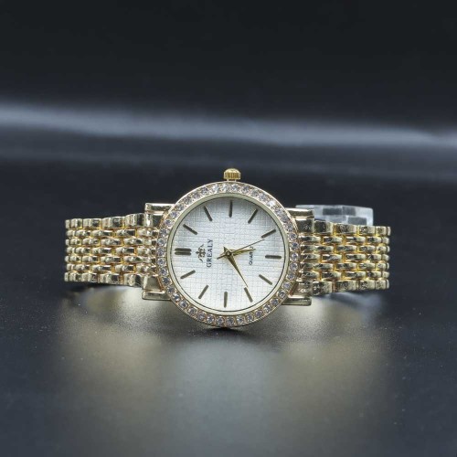 Diamond Encrusted Women's Quartz Style Wrist Watch - Gold |image