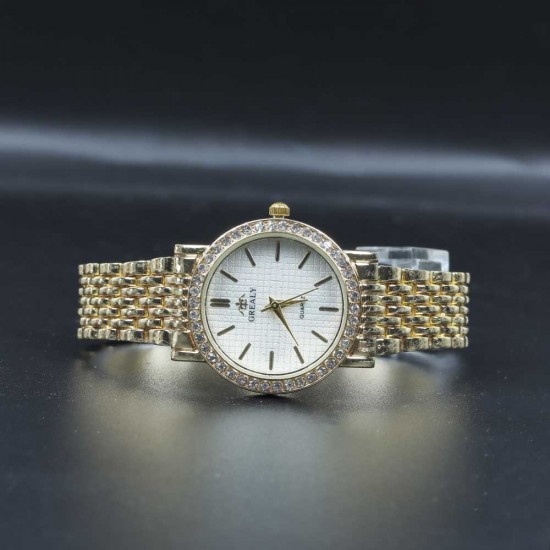Diamond Encrusted Women's Quartz Style Wrist Watch - Gold |image