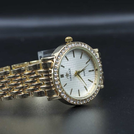 Diamond Encrusted Women's Quartz Style Wrist Watch - Gold |image