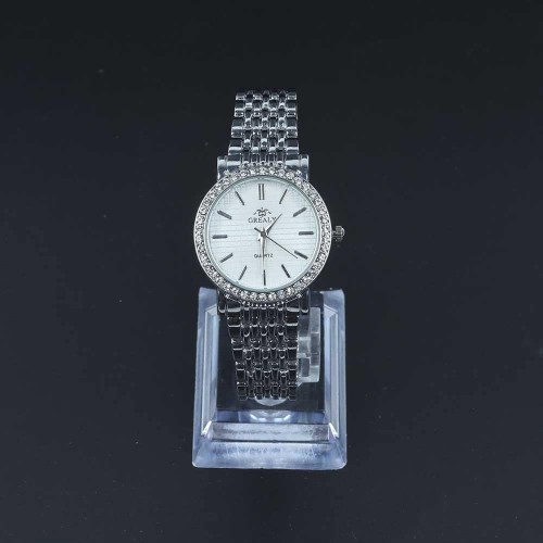 Diamond Encrusted Women's Quartz Style Wrist Watch - Silver |image
