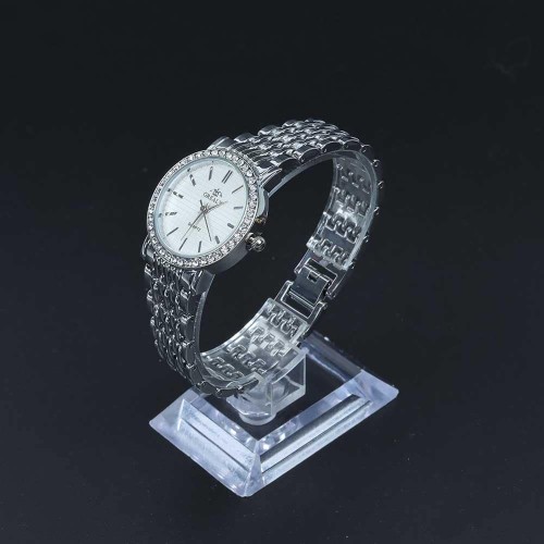 Diamond Encrusted Women's Quartz Style Wrist Watch - Silver |image