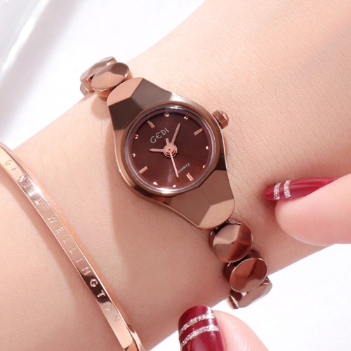 Mini Dial Sharp Cuts Style Ladies Bracelet Watch - Brown |image