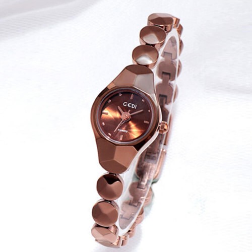 Mini Dial Sharp Cuts Style Ladies Bracelet Watch - Brown |image
