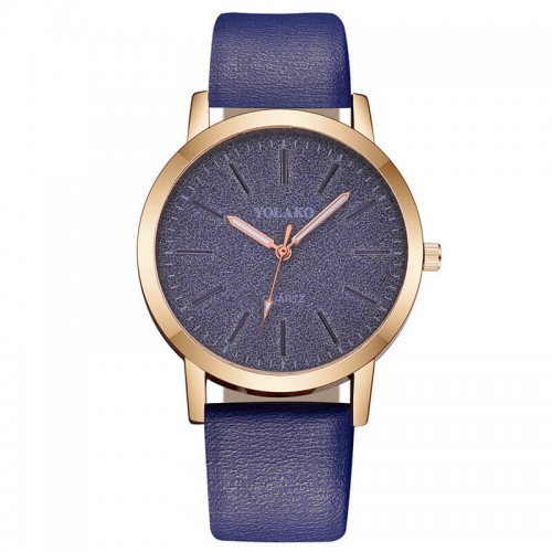 Leather Strap Analog Women's Wrist Watch - Blue |image