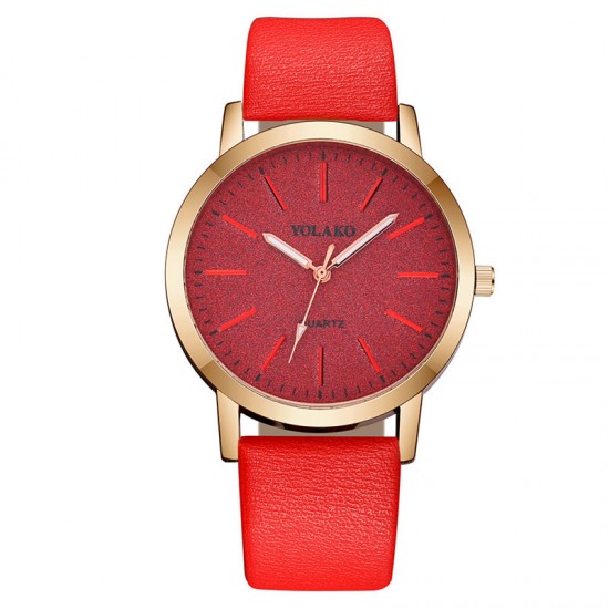 Leather Strap Analog Women's Wrist Watch - Red |image